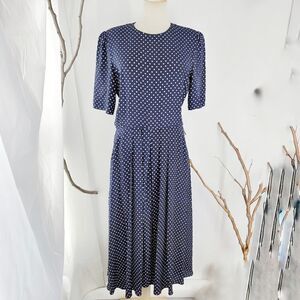 Vintage 80s navy polka dot summer dress